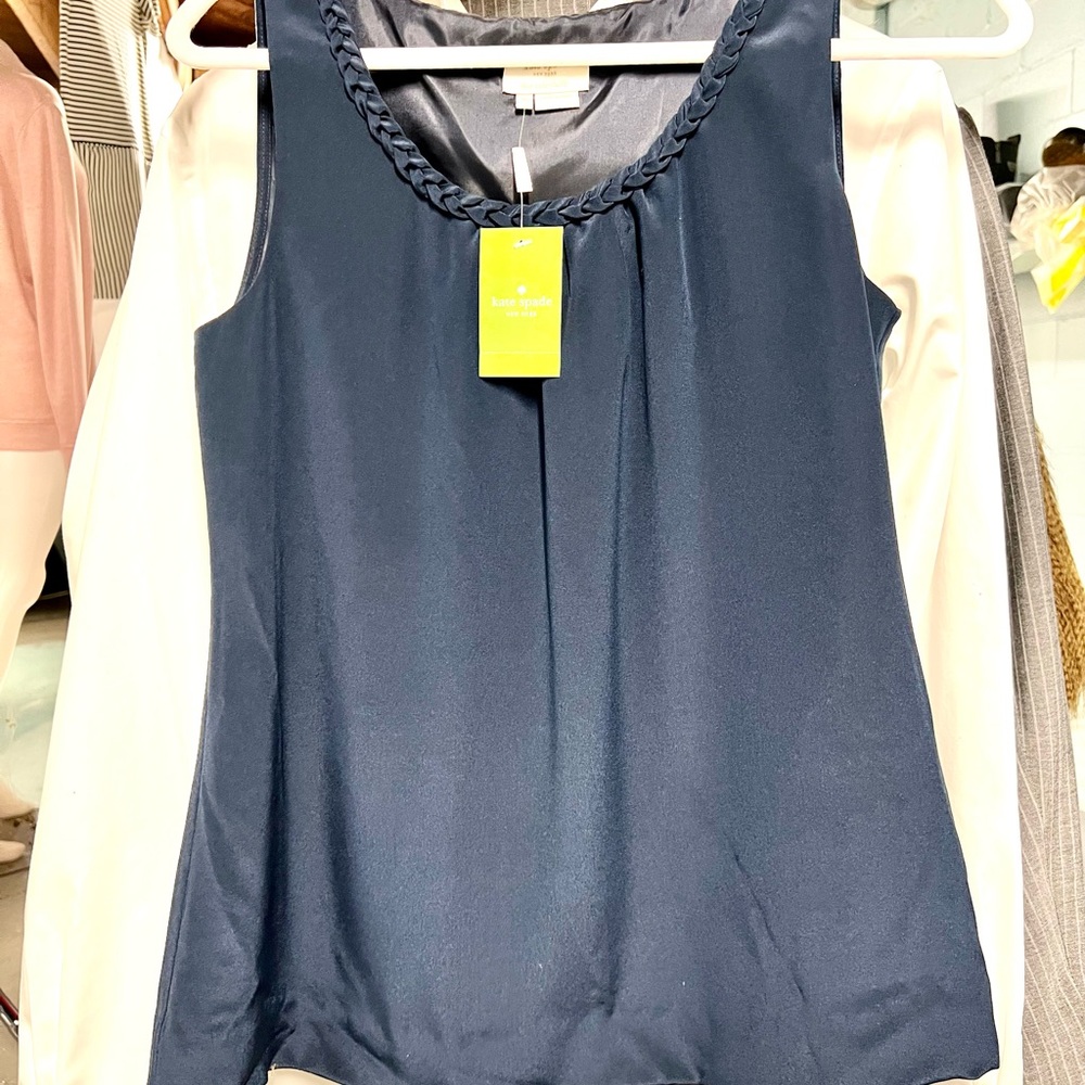 Kate Spade $195 SILK Navy ‘Betty’ Tank Top Camisole  Blouse